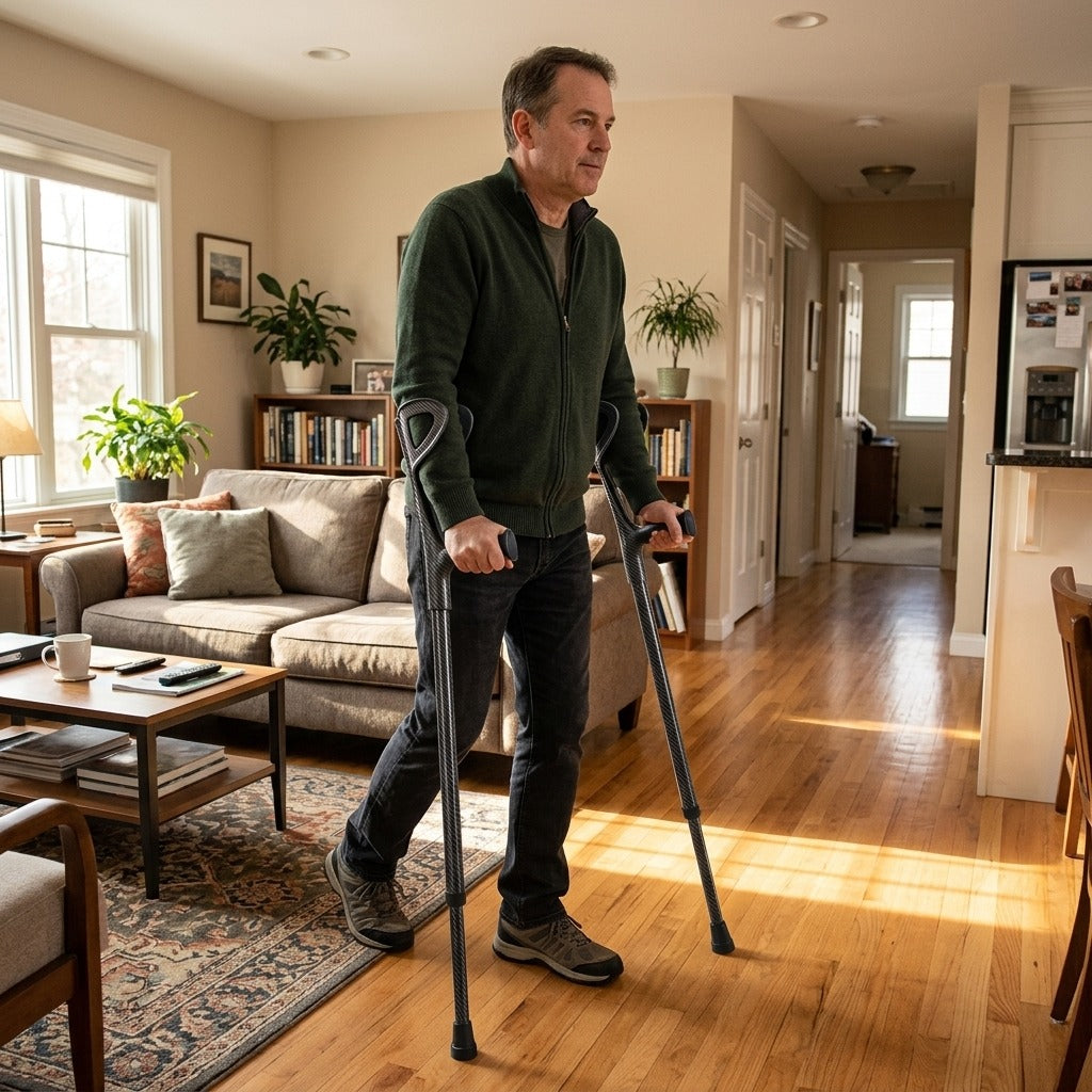 Folding Adjustable Forearm Crutches - at home