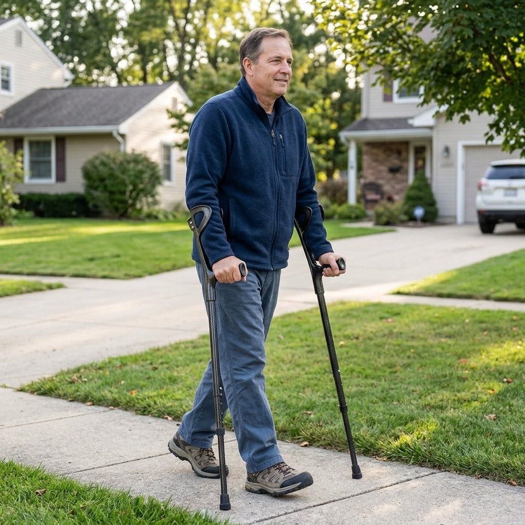 Folding Adjustable Forearm Crutches - in everyday life