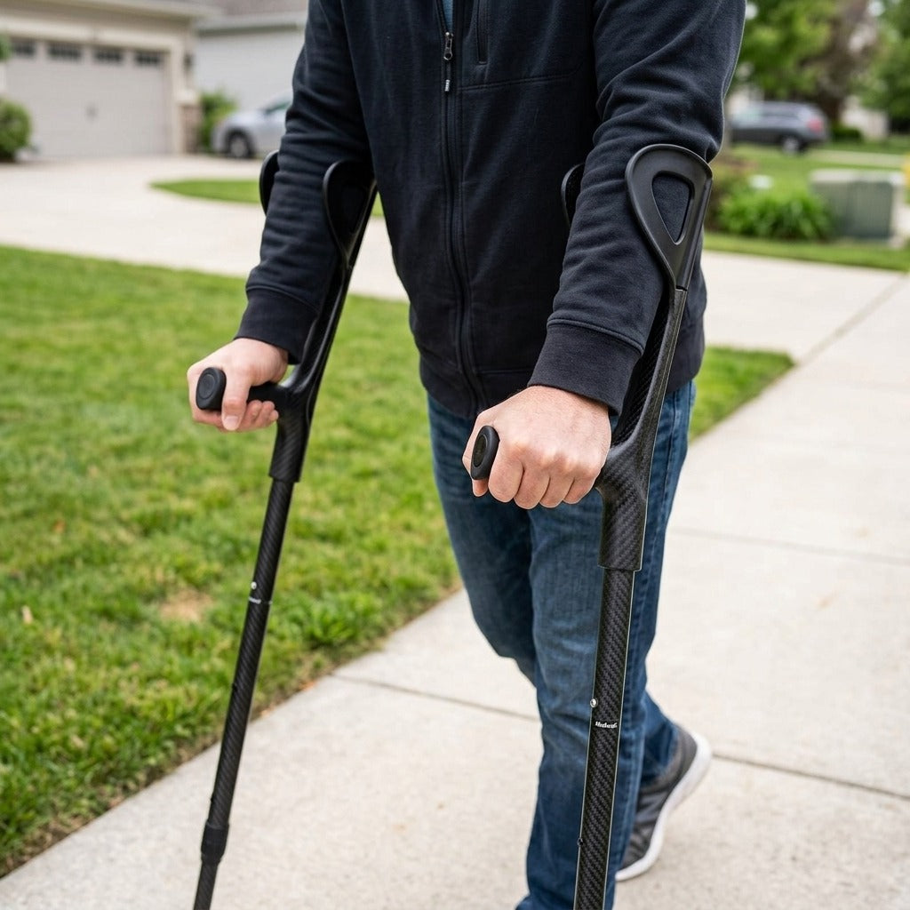 Folding Adjustable Forearm Crutches - in use