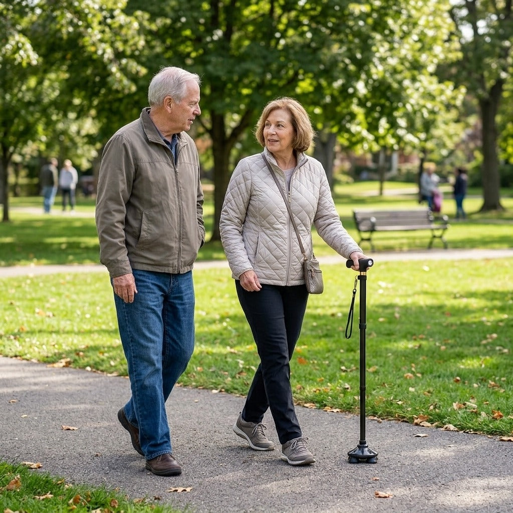 Folding Aluminum Cane with Adjustable Length - in everyday life