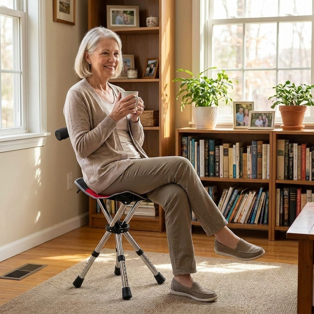 Folding Cane with Seat, Adjustable Height - at home