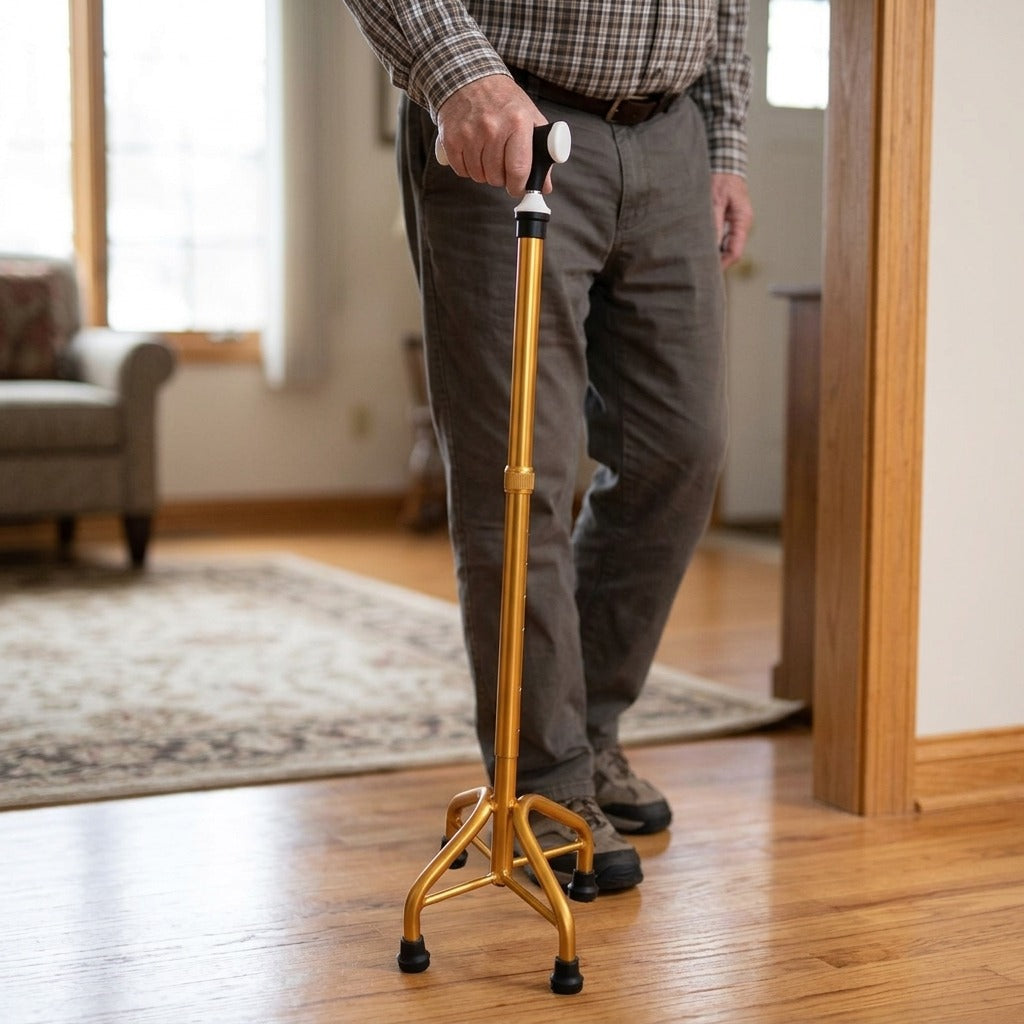 Folding Four-Legged Walking Stick with Cane Tips - in use
