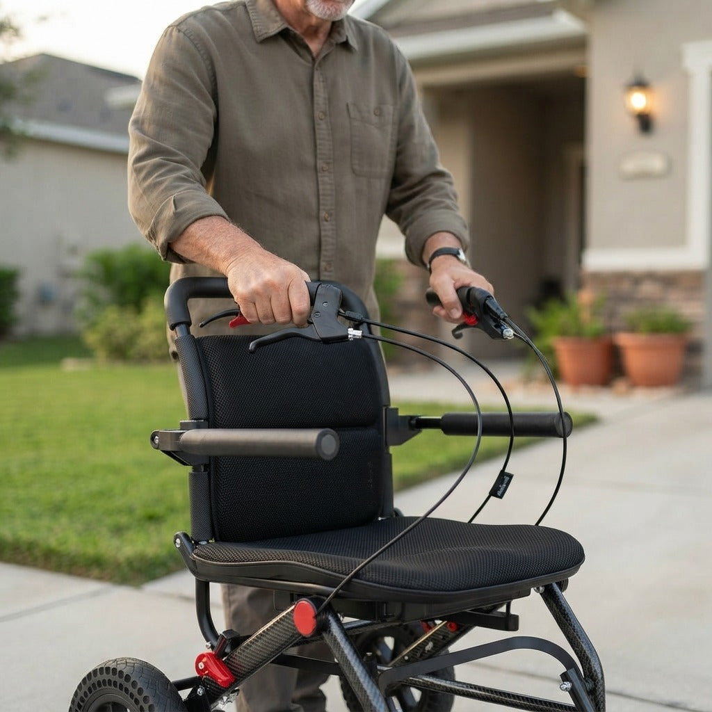 Folding Hand-Push Travel Mobility Cart - in use