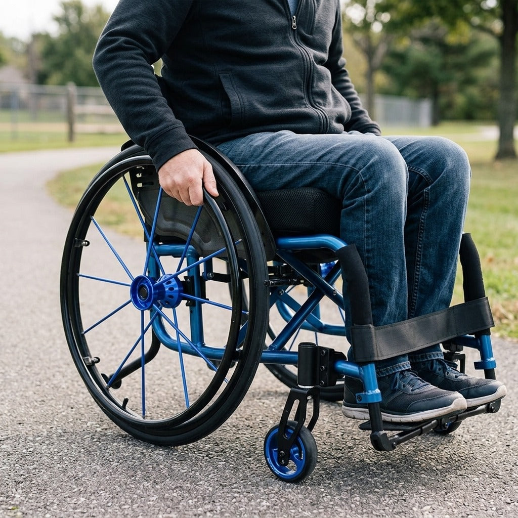 Folding Manual Wheelchair with 130kg Capacity - in use