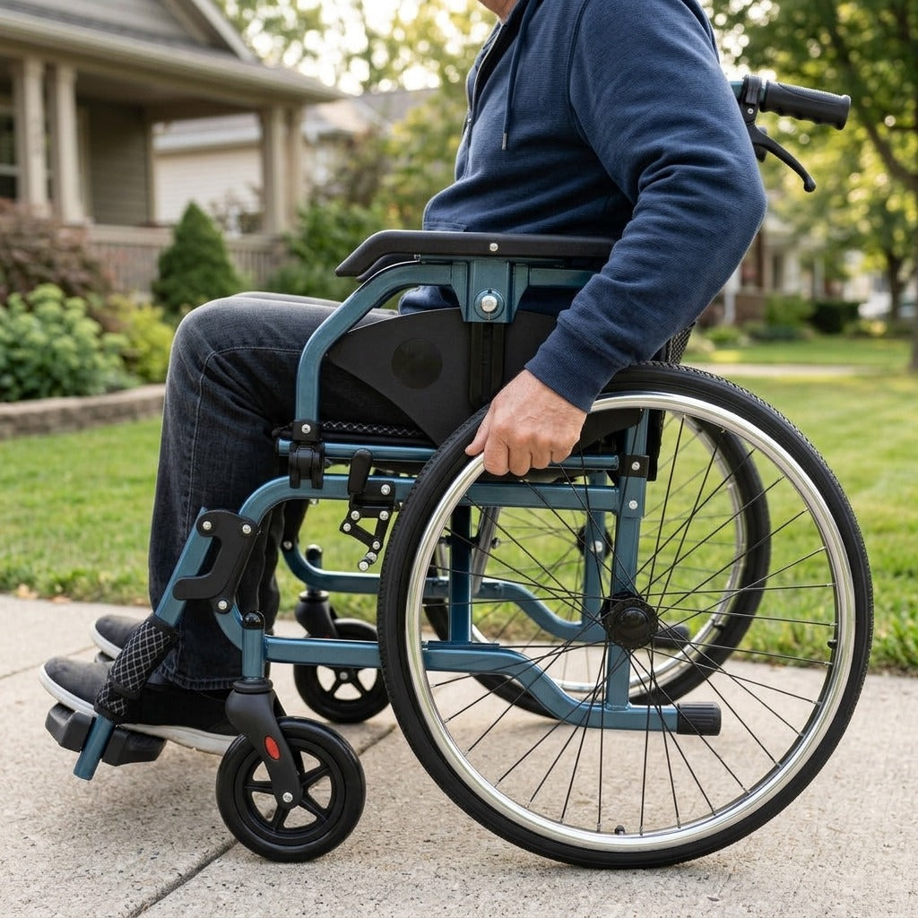 Folding Manual Wheelchair with Flip-Back Armrests - in use