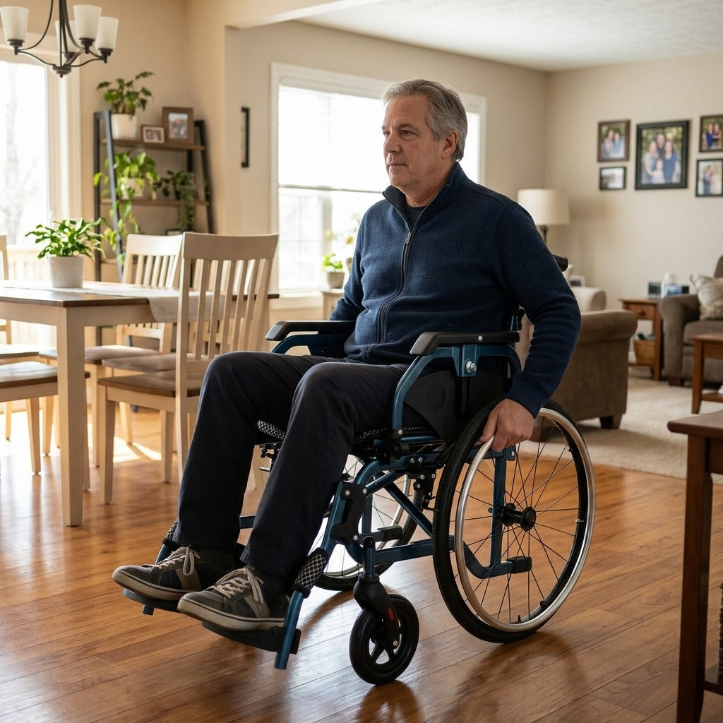 Folding Manual Wheelchair with Flip-Back Armrests - at home