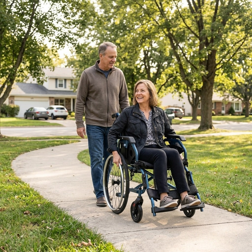 Folding Manual Wheelchair with Flip-Back Armrests - in everyday life