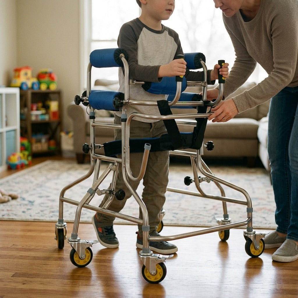 Folding Pediatric Rollator Walker and Standing Frame - in use