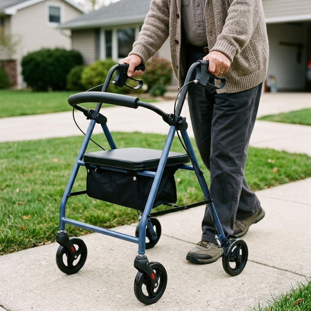 Folding Rollator Walker with Soft Seat - in use