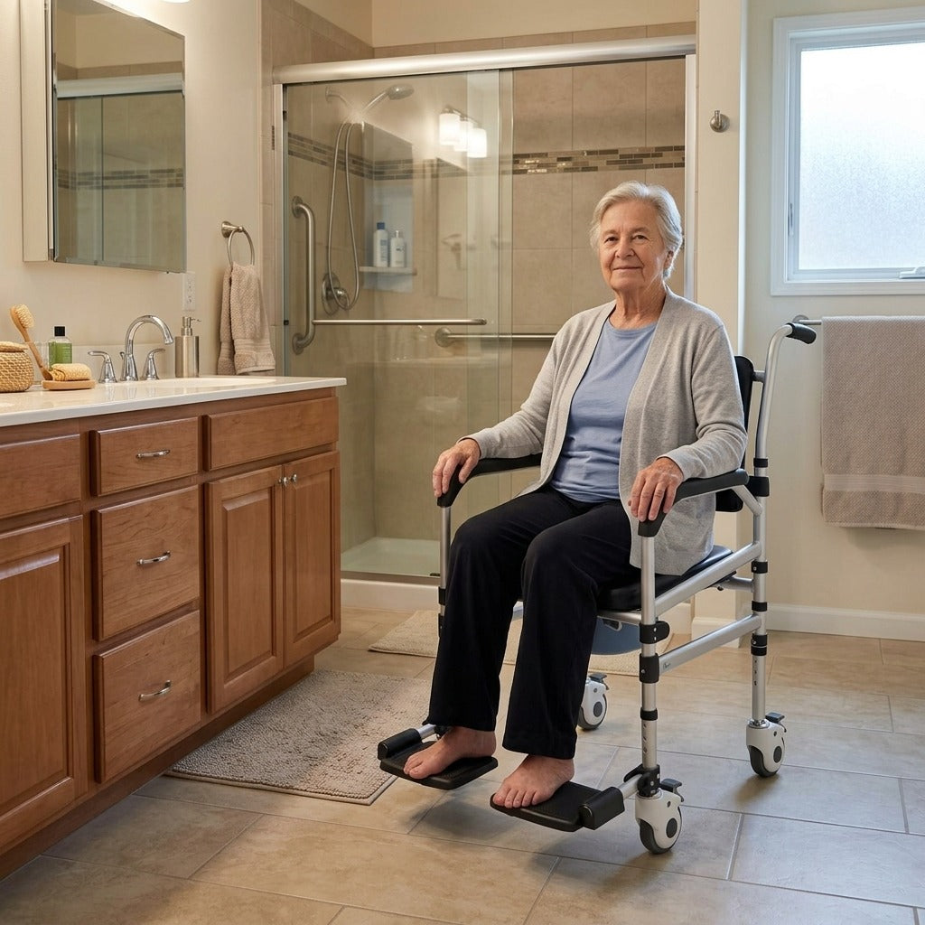 Folding Shower Chair with Wheels - at home