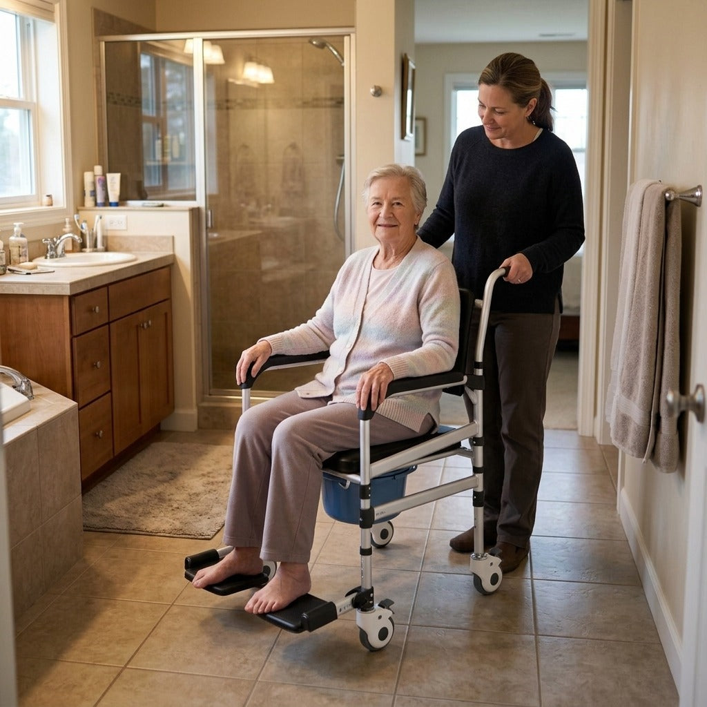 Folding Shower Chair with Wheels - in everyday life