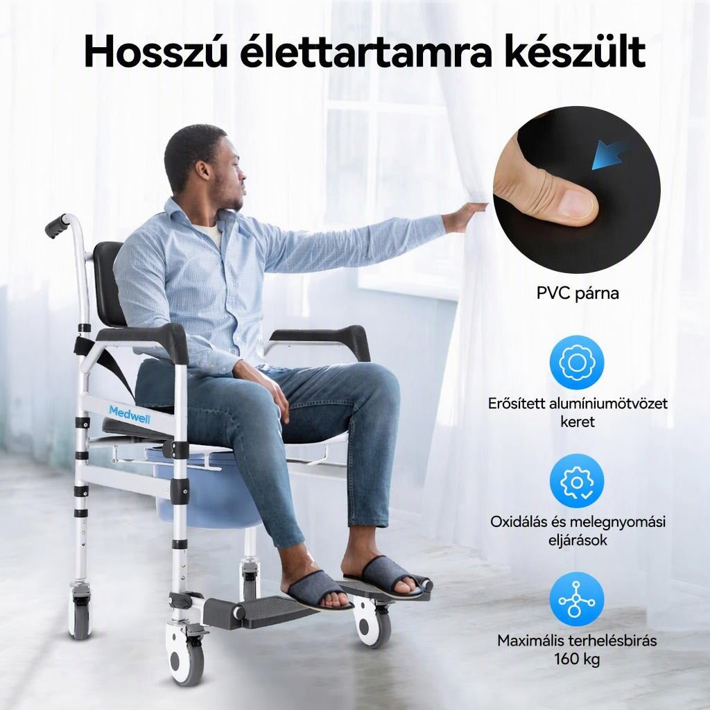 Összecsukható zuhanyszék kerekekkel