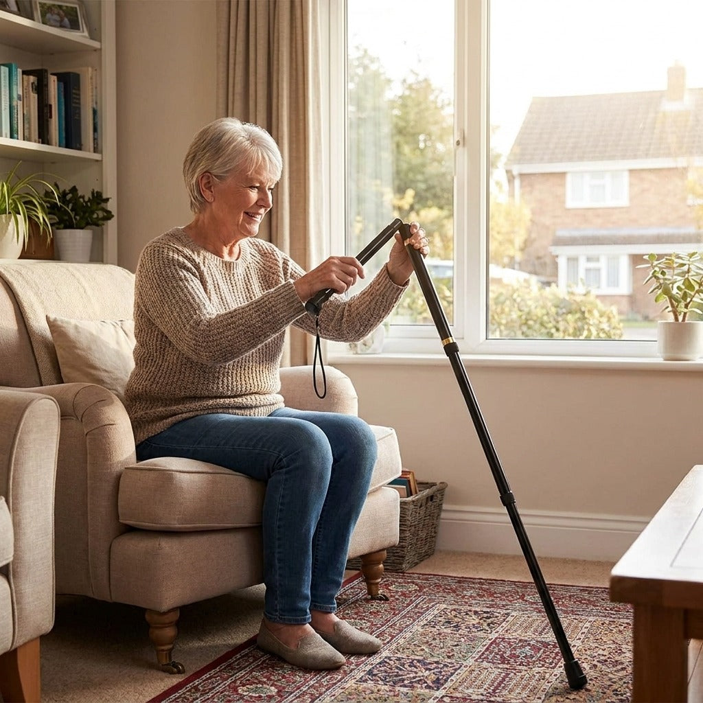 Folding Telescopic Walking Stick with Rubber Tip - at home