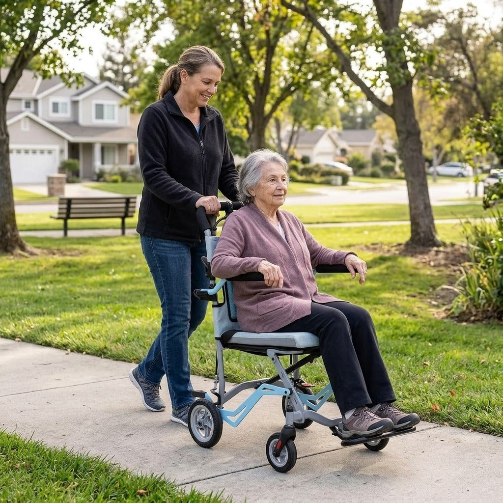 Folding Transfer Chair with Locking Handbrakes - in everyday life