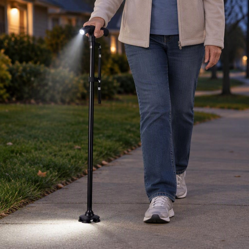 Folding Walking Cane with LED Light - in use