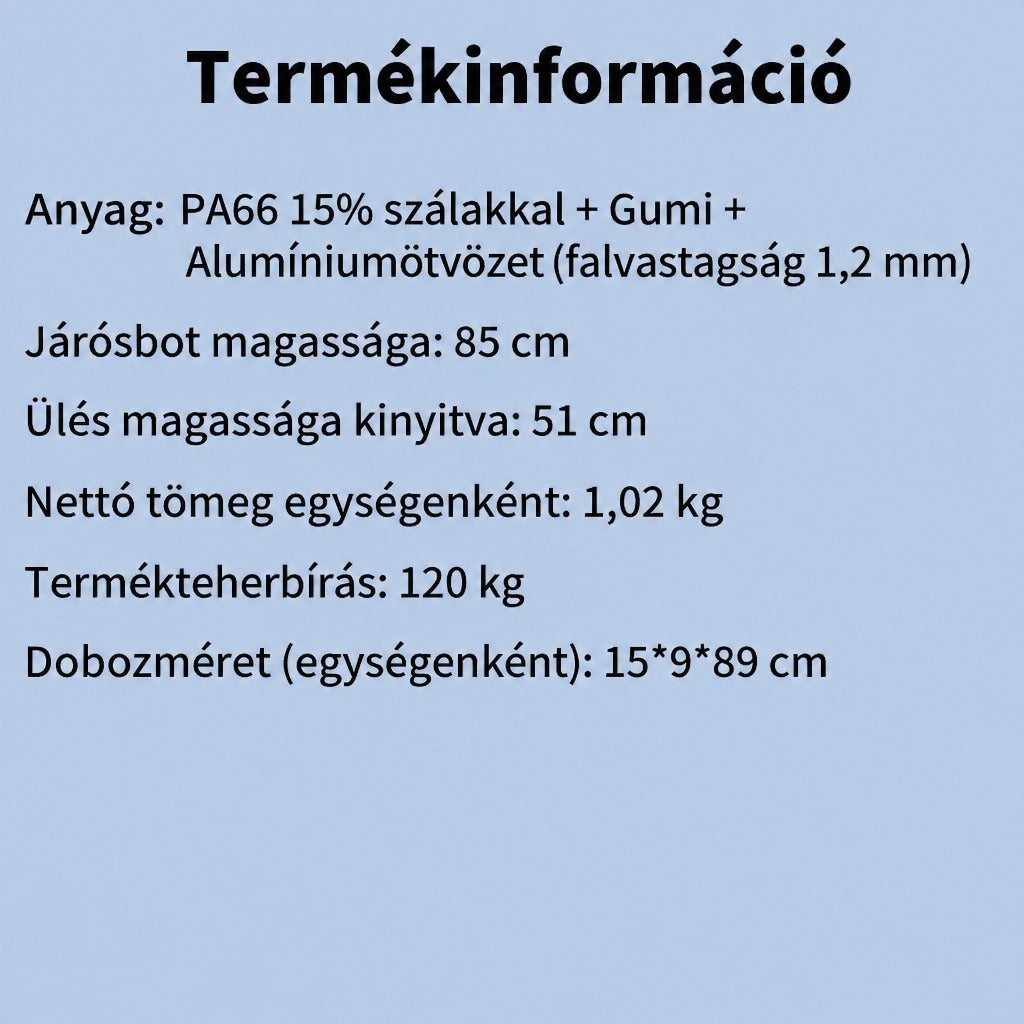 Összecsukható sétabot ülőkével