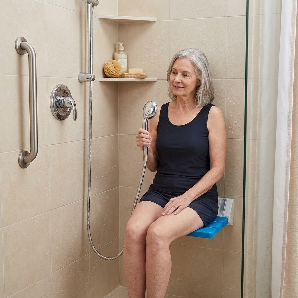 Folding Wall-Mounted Shower Seat - in everyday life
