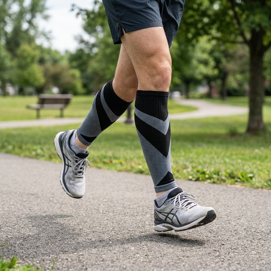 Footless Calf Compression Sleeves, 1 Pair - in use