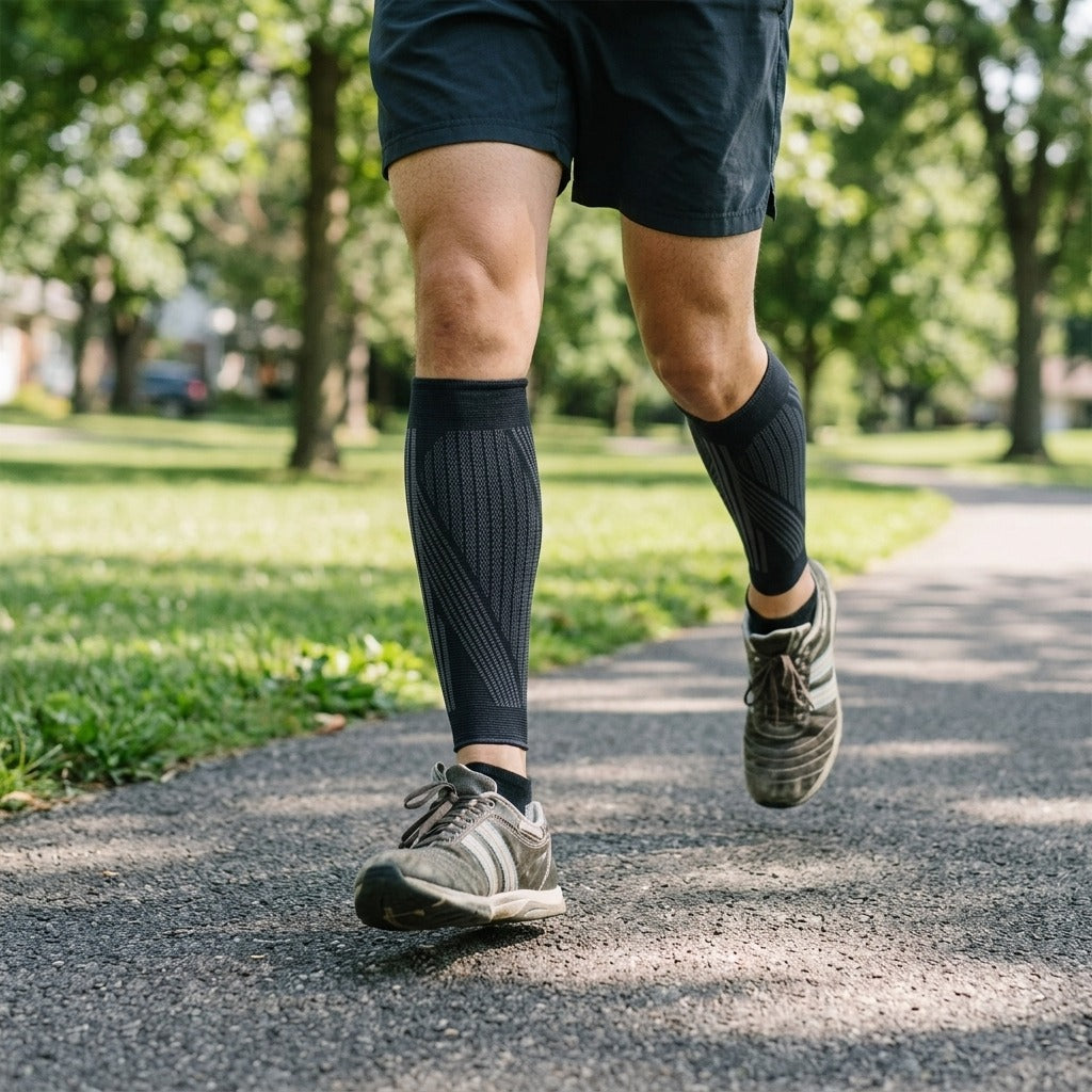 Footless Calf Compression Sleeves for Adults - in use