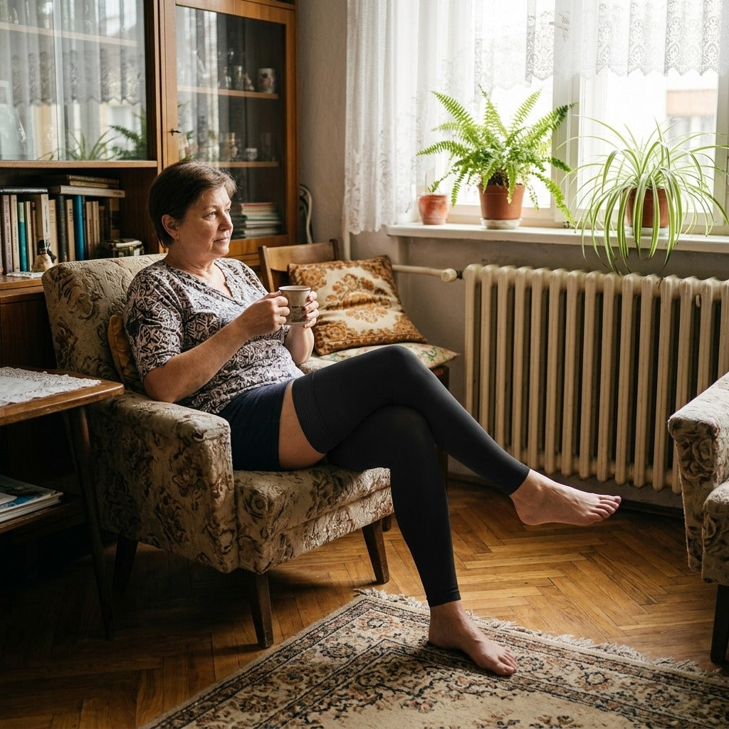 Lábfej nélküli combfix kompressziós harisnya, 23–32 mmHg - otthon