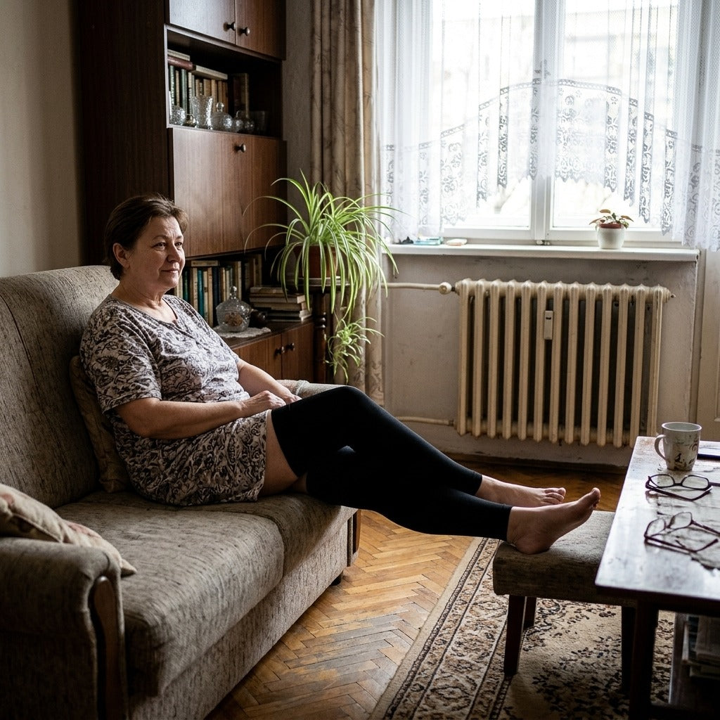 Lábfej nélküli, combig érő kompressziós harisnya, 23–32 mmHg - a mindennapokban