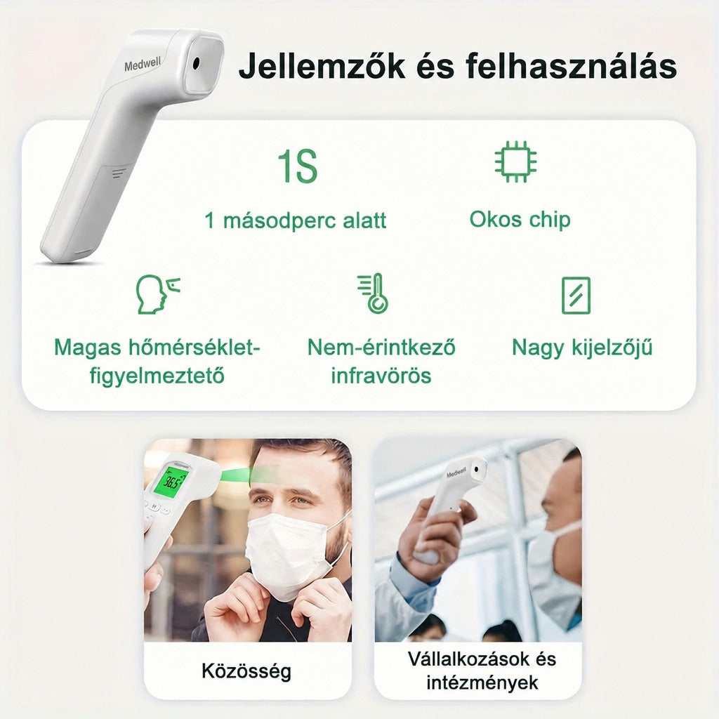 Infravörös homlokhőmérő háttérvilágítású kijelzővel