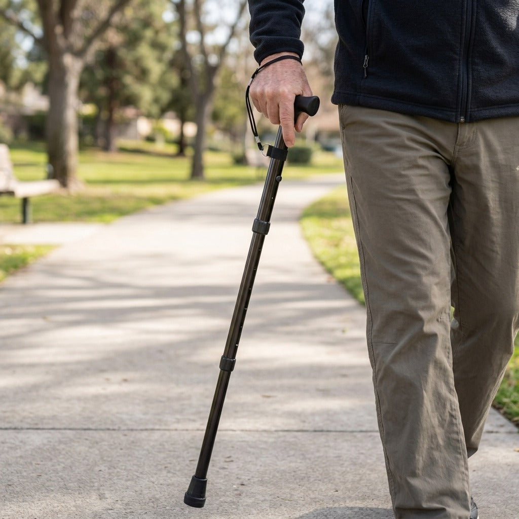 Four-Section Telescopic Walking Stick - in use