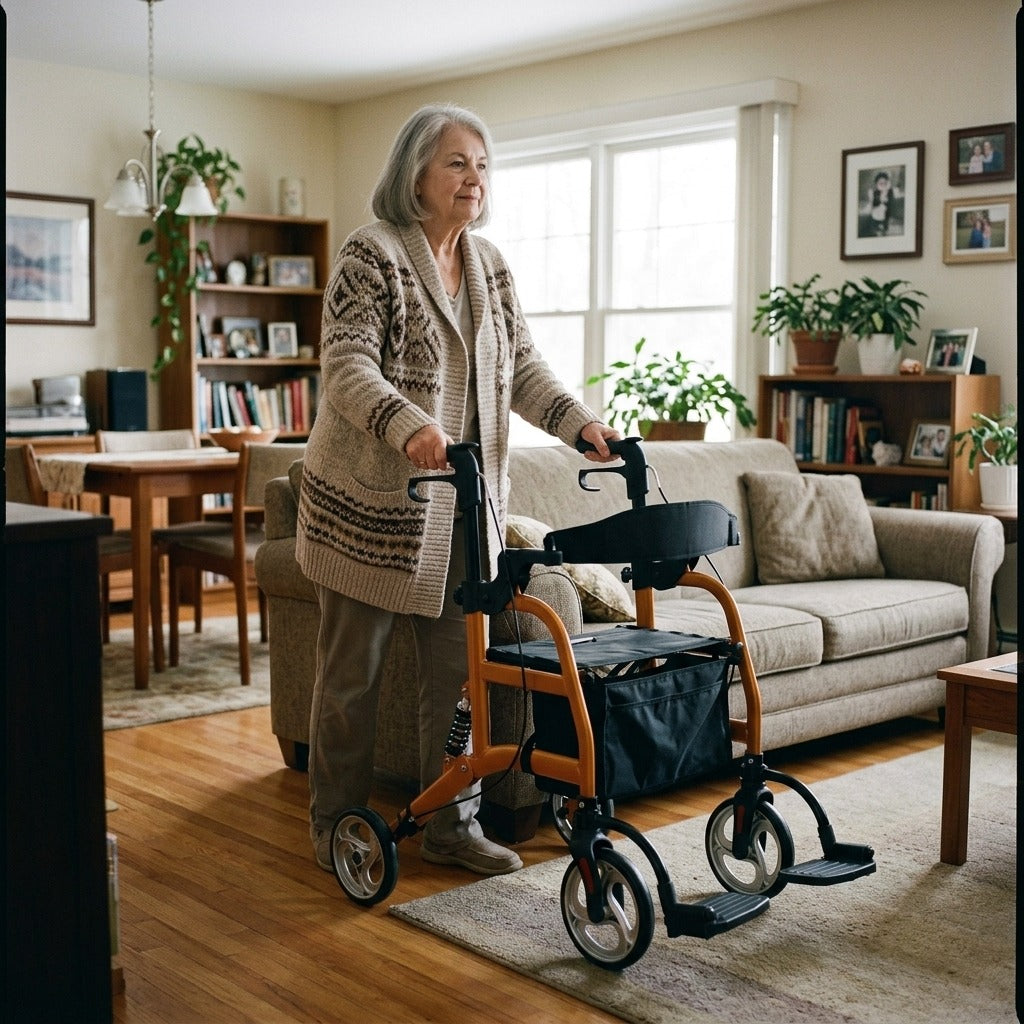 Four-Wheel Foldable Rollator Walker with Seat - at home