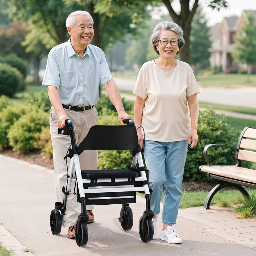 Four-Wheel Folding Walker with Hand Brakes - in everyday life