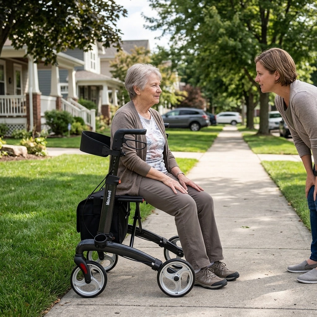 Four-Wheel Rollator with Seat and Storage Bag - in everyday life