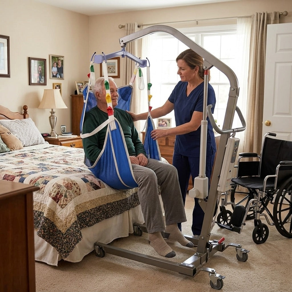 Full-Body Mesh Patient Hoist Sling with Commode Opening - in everyday life