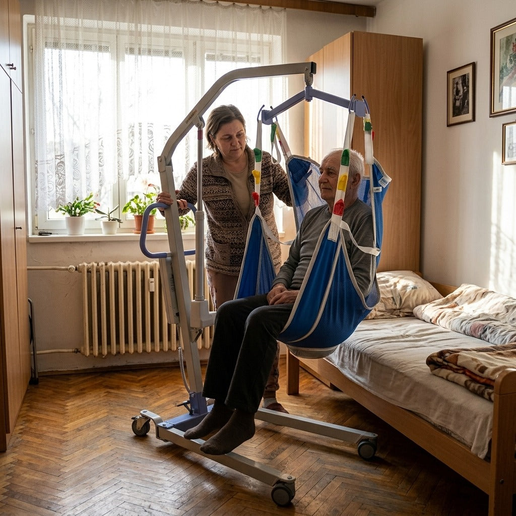 Teljes testet megtámasztó hálós betegemelő heveder toalettkivágással - otthon