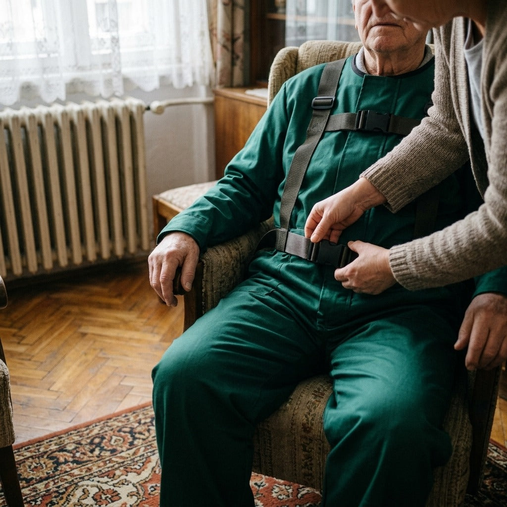 Teljes testet fedő betegöltözék rögzítőfunkcióval - használat közben