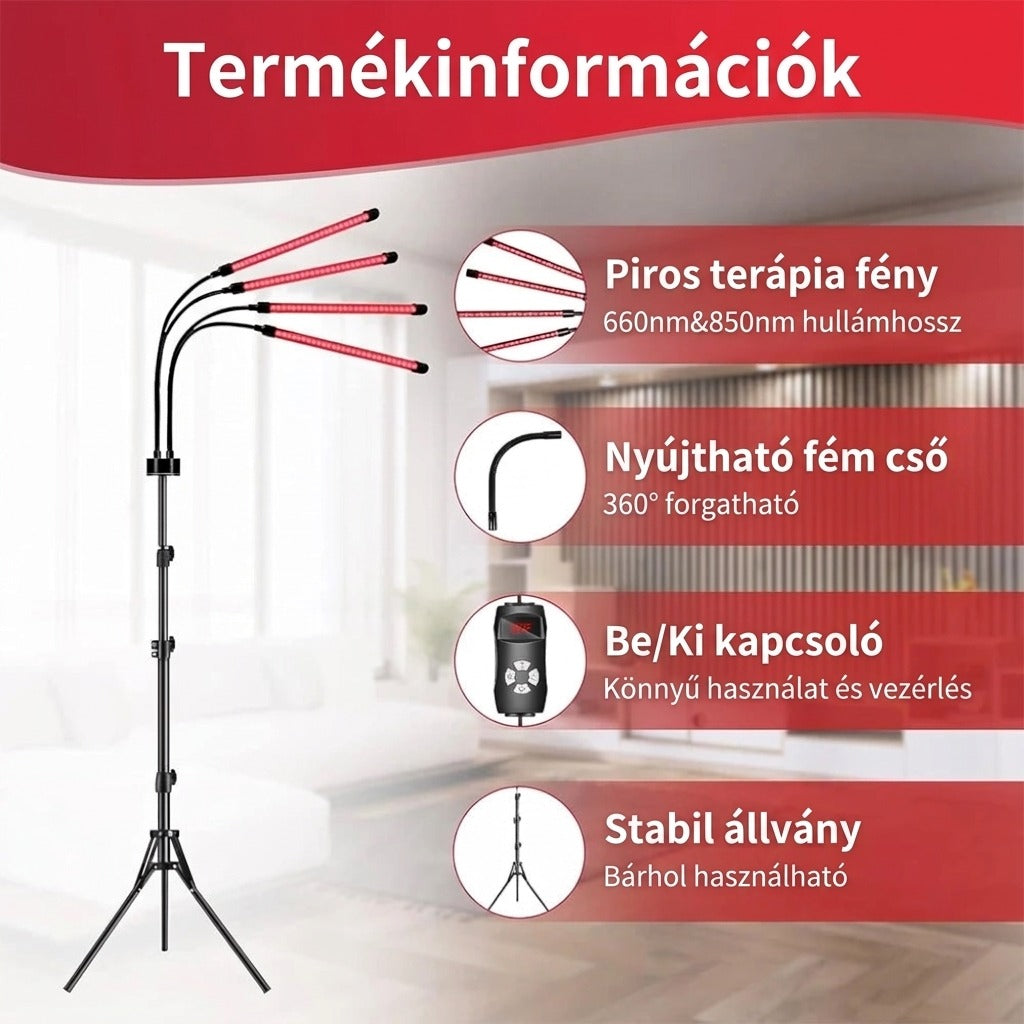 Teljes testet kezelő vörösfény-terápiás lámpa, 660nm és 850nm