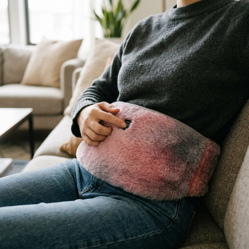 Graphene Heating Pad, 3 Levels, USB Rechargeable Abdominal Warmer - in use