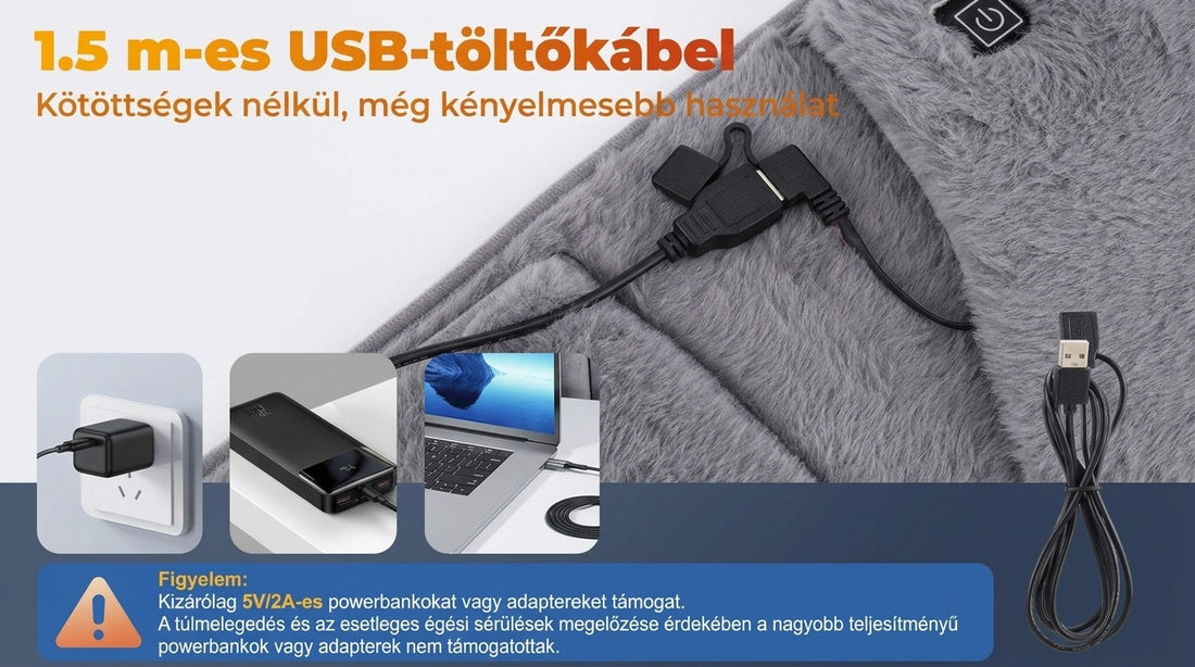 Grafén melegítőpárna, 3 fokozat, USB-tölthető hasmelegítő