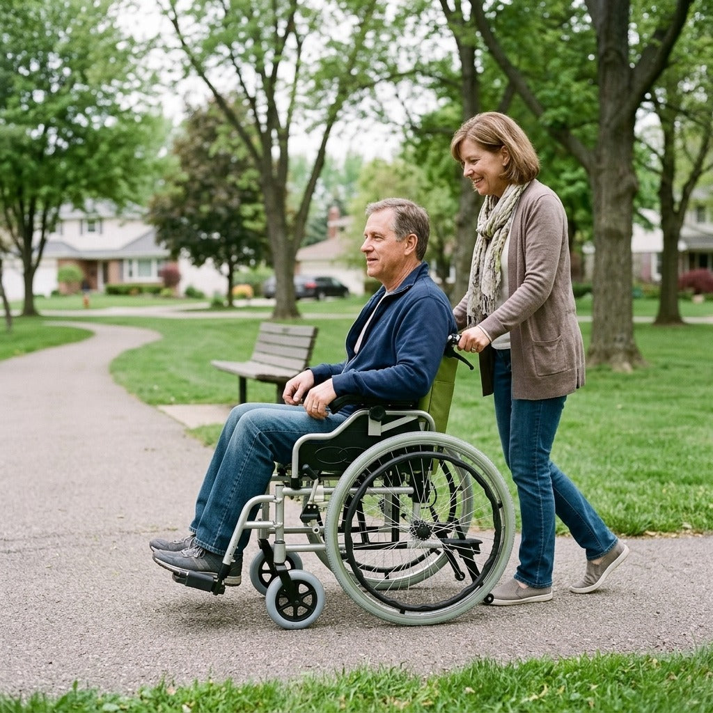 Green Manual Wheelchair, Foldable, 150 kg Capacity - in everyday life