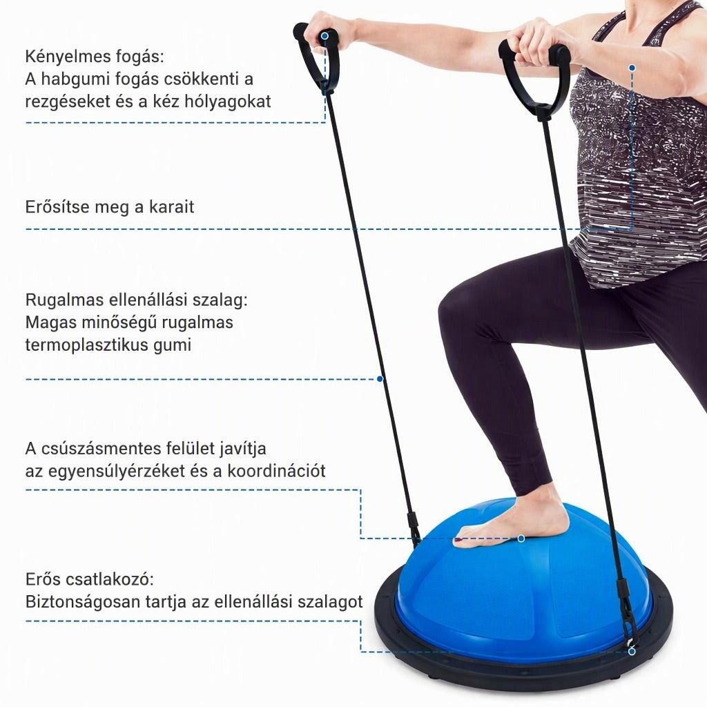 Félgömbös egyensúlyozó tréner gumiszalaggal és pumpával