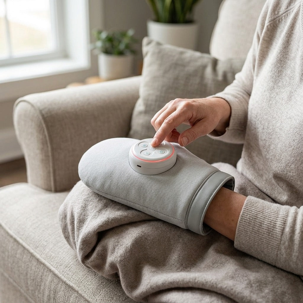 Hand Massager Glove with Air-Pressure Kneading - in use