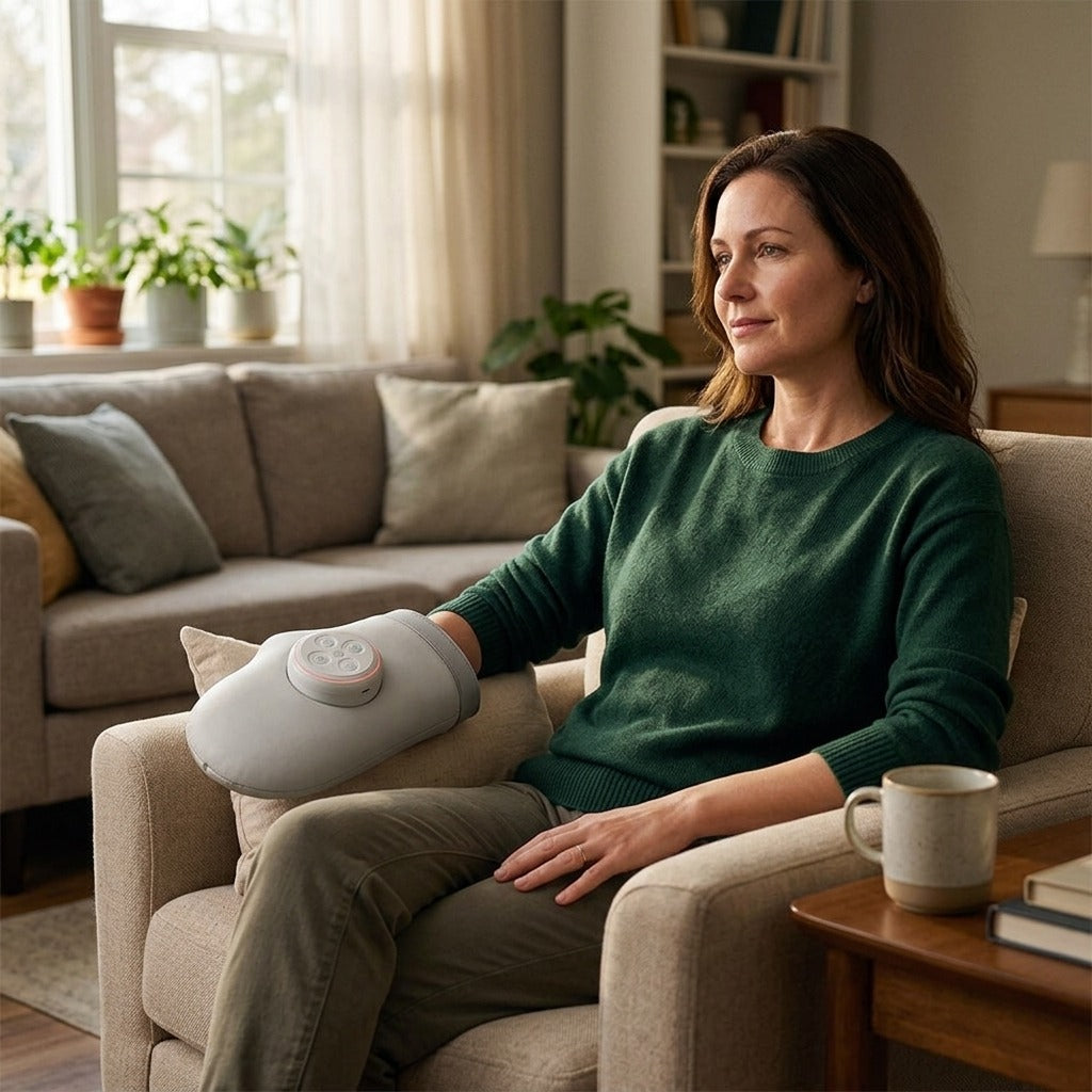 Hand Massager Glove with Air-Pressure Kneading - at home