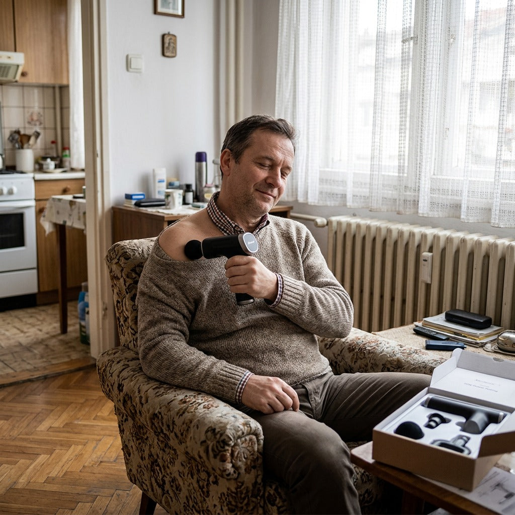 Kézi elektromos masszírozó 4 fejjel - a mindennapokban