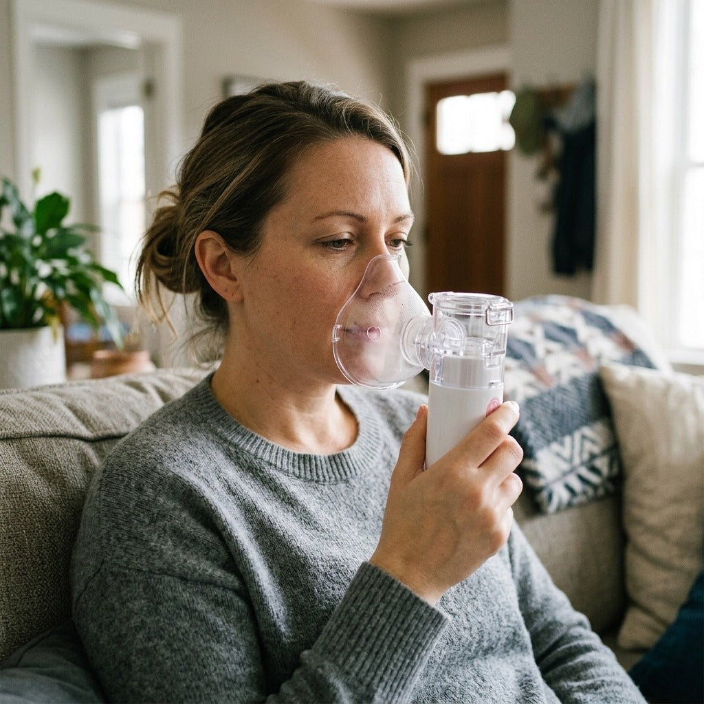 Handheld Mesh Nebulizer with LED Display - in use