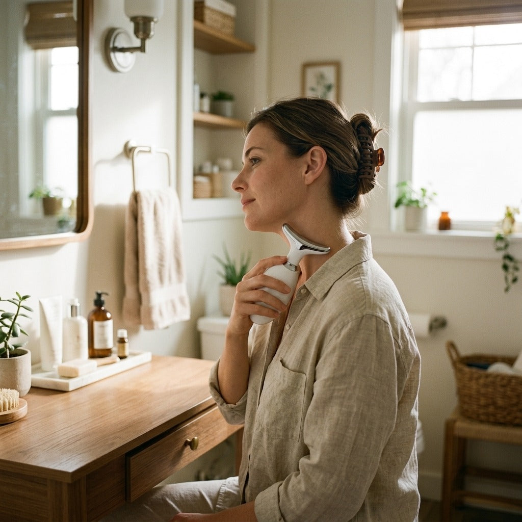 Handheld Neck and Face Vibration Massager - at home