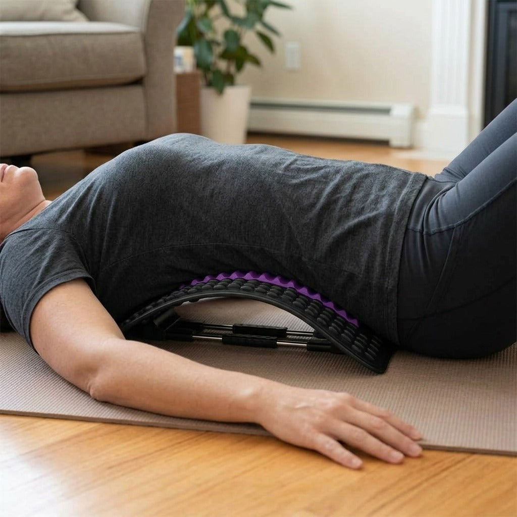 Handheld R-Shaped Back Stretcher with 12 Magnets - in use
