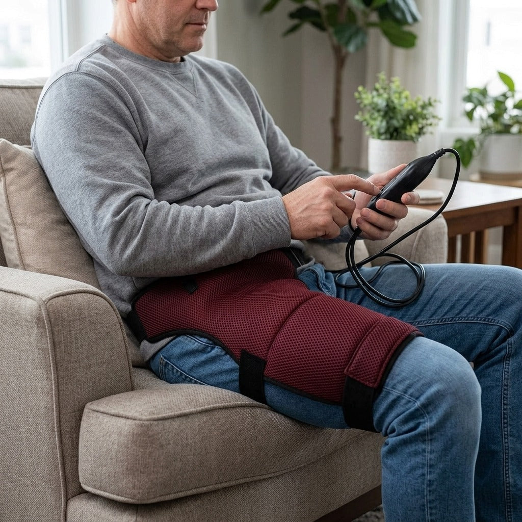 Heated Hip Wrap with Vibration Massager - in use