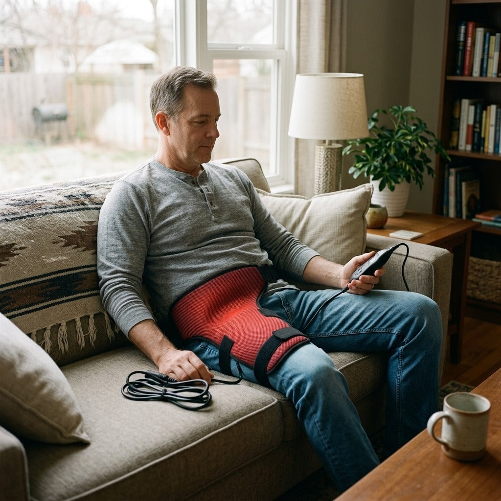 Heated Hip Wrap with Vibration Massager - at home