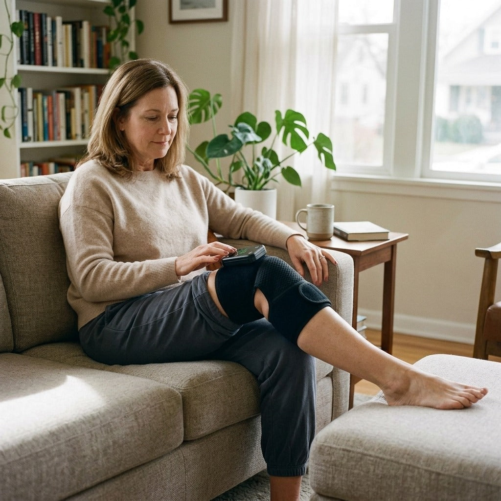Heated Knee Massager with Vibration and Warm Compress, Rechargeable - at home
