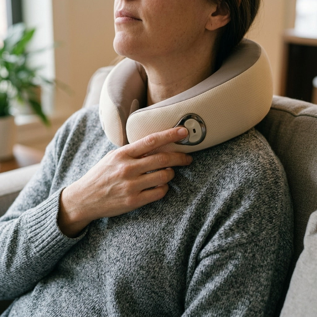 Heated Neck Massager Travel Pillow - in use