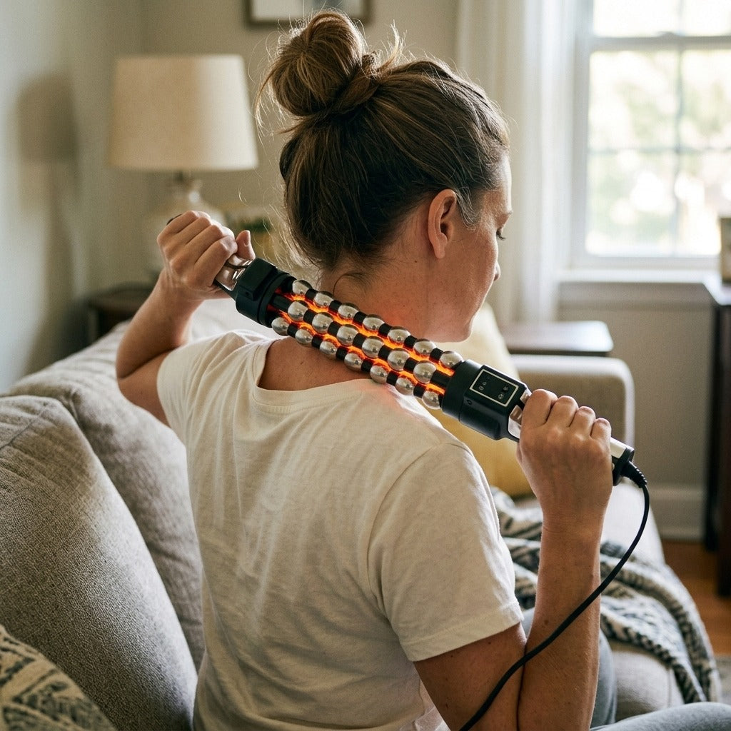 Heated Rotating Massage Roller with Heat - in use