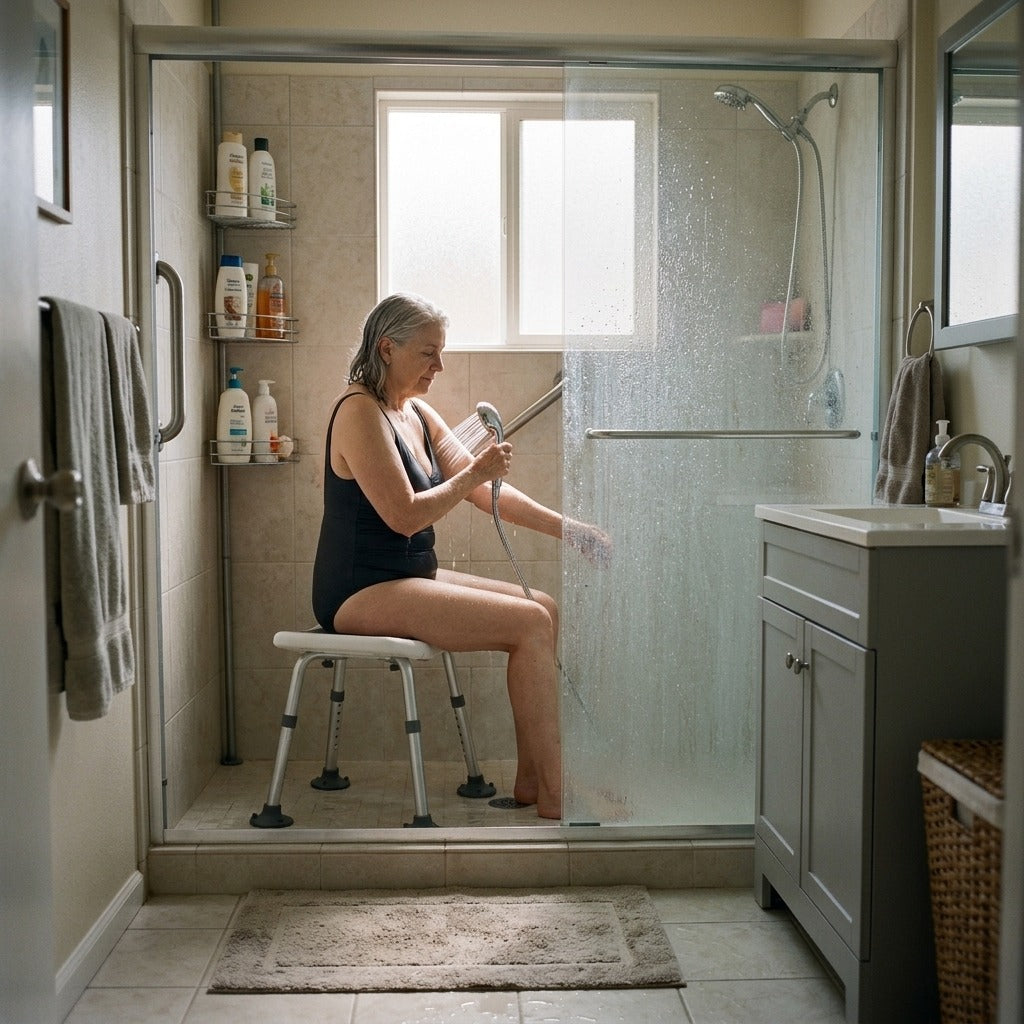 Height-Adjustable Cushioned Bath Stool - at home